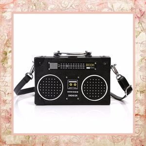 🌸 RADIO PURSE TOTE CLUTCH MUSIC FESTIVAL ROCKER BLACK PURSE HAARD BOX BEAT DJ